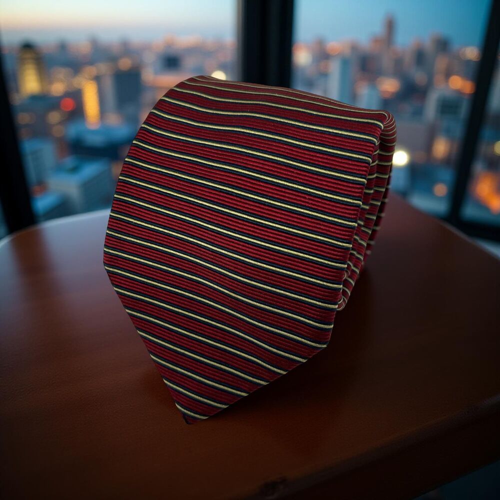 Brooks Brothers Makers All Silk Tie Red Multi Stripe Made In USA ‎ 58.5" x 3.5"
